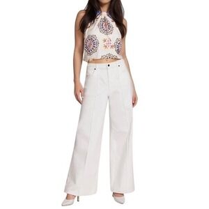 Johnny Was 29 Waist Braided Wide Leg Off White Jeans NWT